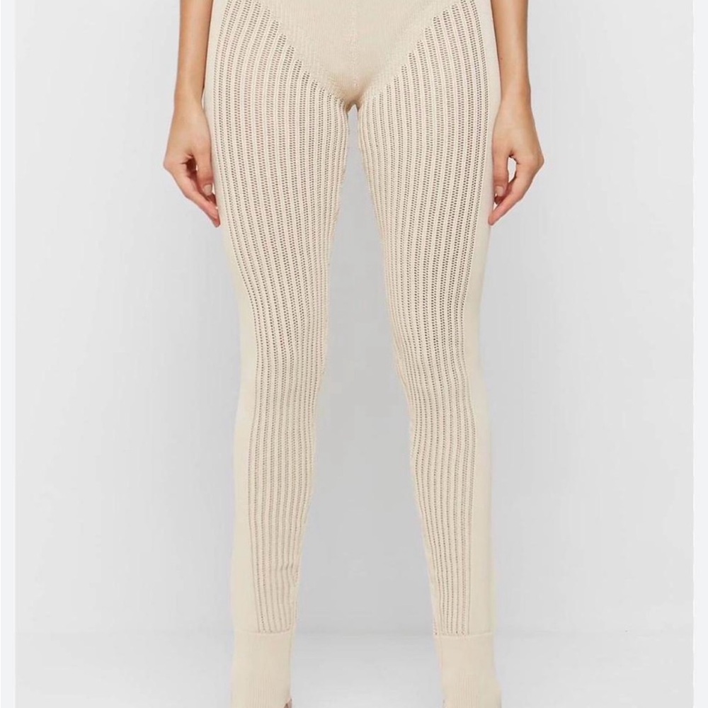 MANIÈRE DE VOIR Cream Ribbed Knit Leggings